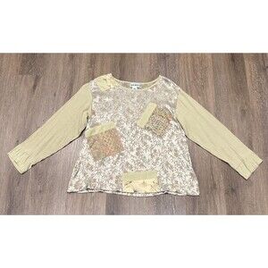 Yasuko Top Womens M L Floral Patchwork Artsy Silk Lagenlook Textured Boho